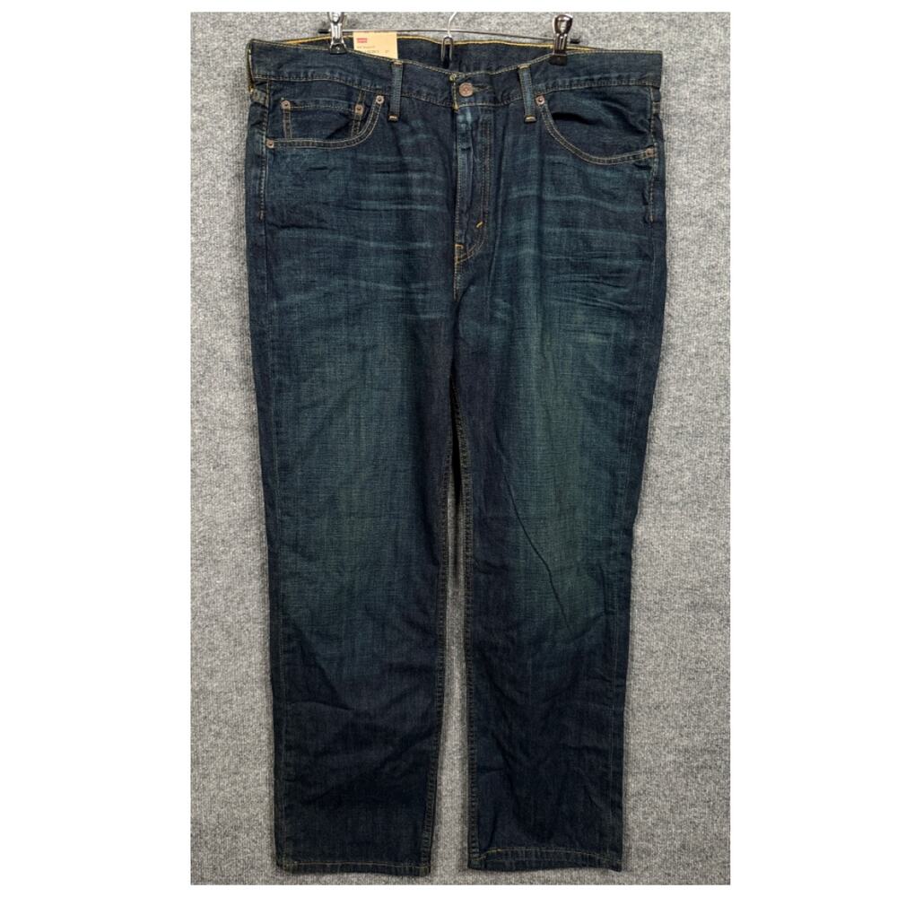 New Levi's Mens W38 L30 Straight Leg Slim Fit Jeans Blue Washed‎ Cotton Mid Rise